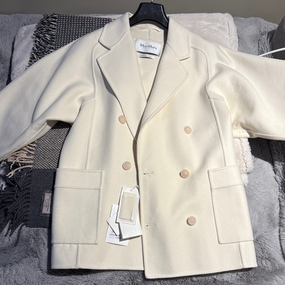 MaxMara Cream Double-Breasted Pea Coat